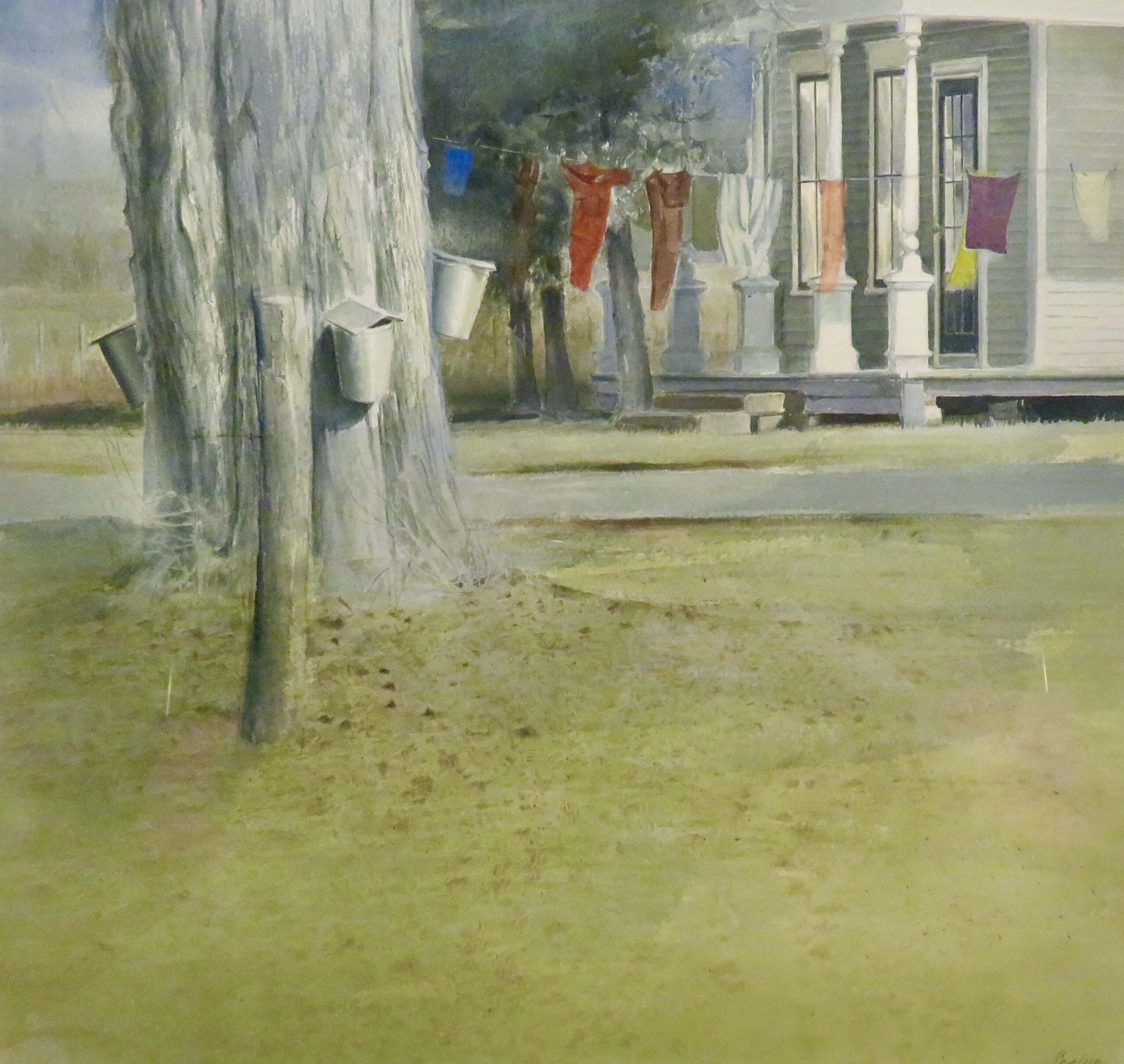 Clothesline beside Maple Tree, Watercolor