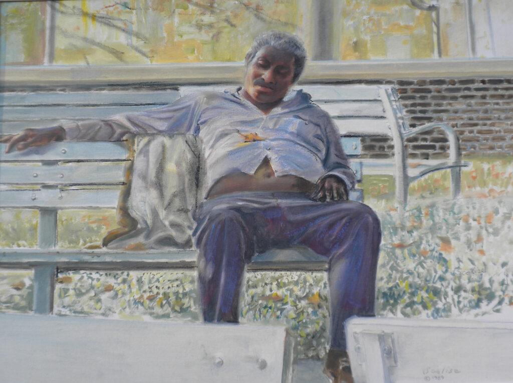 Man on Bench, Mixed media, Oil-Charcoal-Pastel