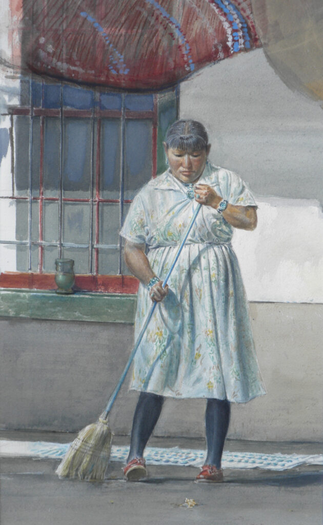 Woman Sweeping, Watercolor