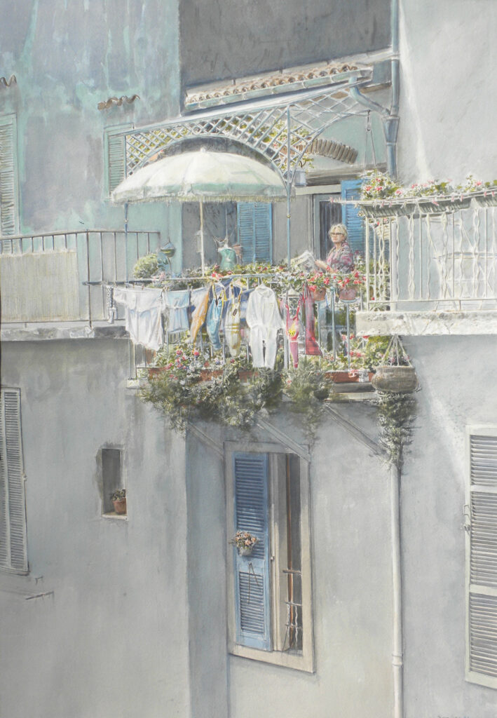Woman on Porch, Antibes, France, Watercolor